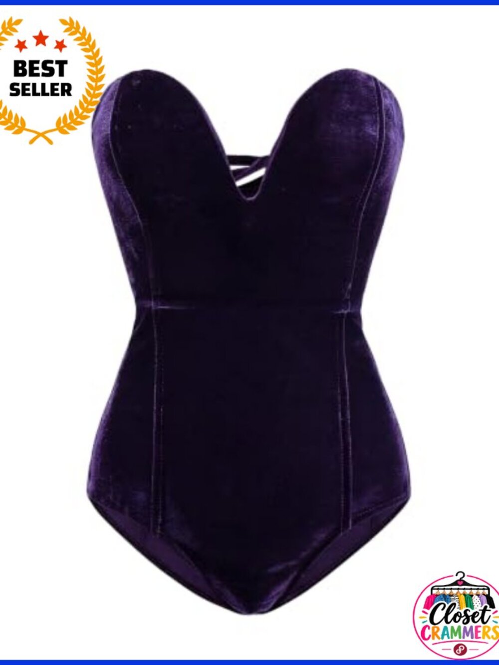 Velvet Strapless Bodysuit Lace Up Back V Neck Corset Halloween Costume